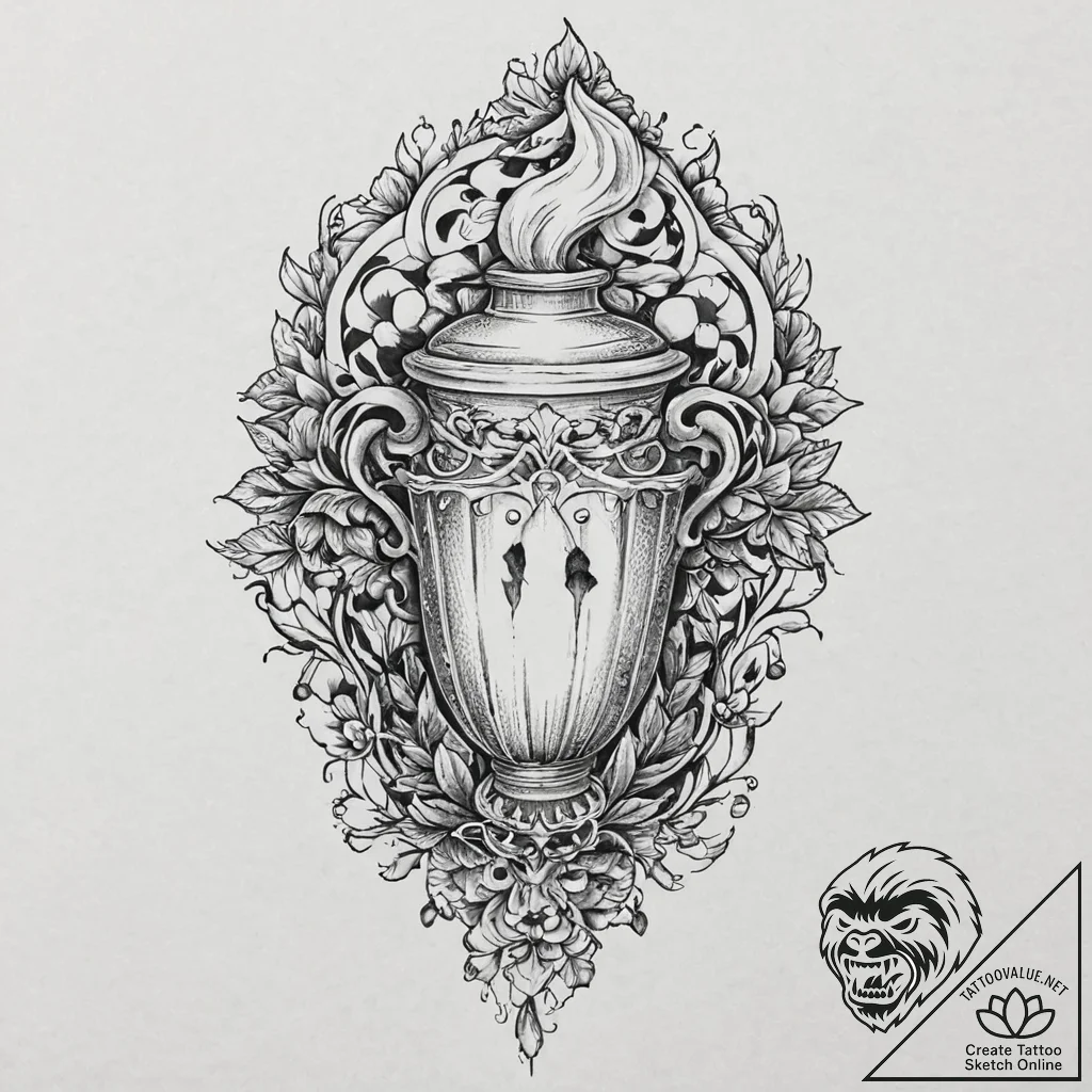 Urn with a ghost escaping from it, tattoo ske... - tattoo sketch (№1753644664_0, 27.07.2025 19:31) — tattoovalue.net