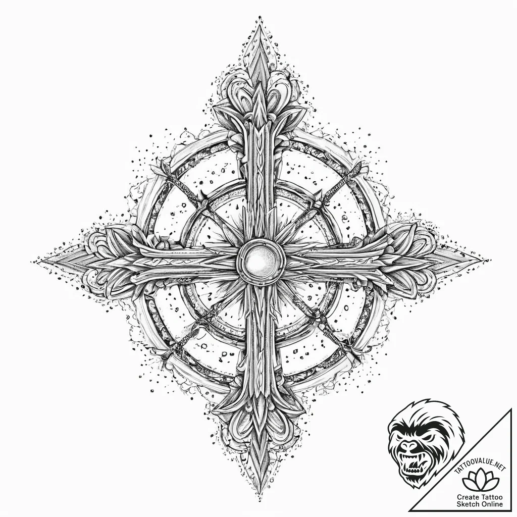 Hollow relic crowned with stars, ink illustra... - tattoo sketch (№1753644861_0, 27.07.2025 19:34) — tattoovalue.net