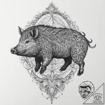 Wild boar with tusks of obsidian, ink illustr… – tattoo sketch (№1753645472_0, 27.07.2025 19:44) — tattoovalue.net