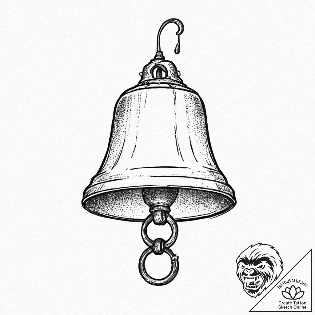 A classic bell on a leash, pet accessory,, ta... - tattoo sketch (№1753645668_0, 27.07.2025 19:47) — tattoovalue.net