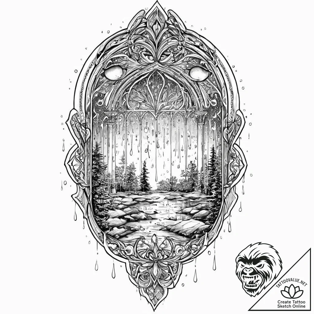 A detailed broken window with rain, dramatic,... - tattoo sketch (№1753646472_0, 27.07.2025 20:01) — tattoovalue.net