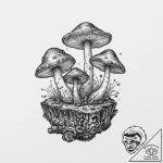 Bioluminescent mushrooms on a log, tattoo ske… – tattoo sketch (№1753646674_0, 27.07.2025 20:04) — tattoovalue.net