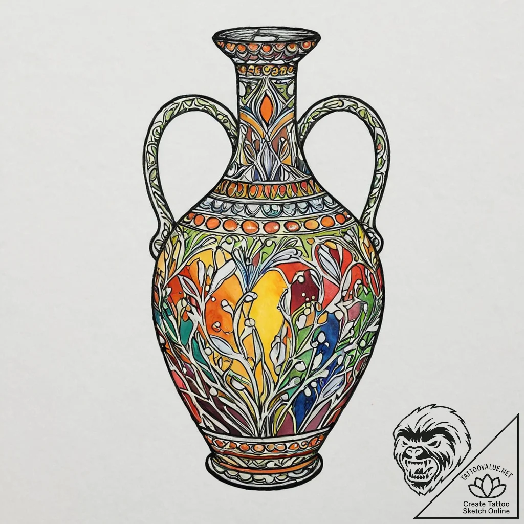 Olive oil amphora cracked and bleeding, tatto... - tattoo sketch (№1753647501_0, 27.07.2025 20:18) — tattoovalue.net