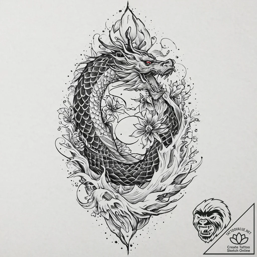 Glacial serpent beneath shattered spire, tatt... - tattoo sketch (№1753647708_0, 27.07.2025 20:21) — tattoovalue.net