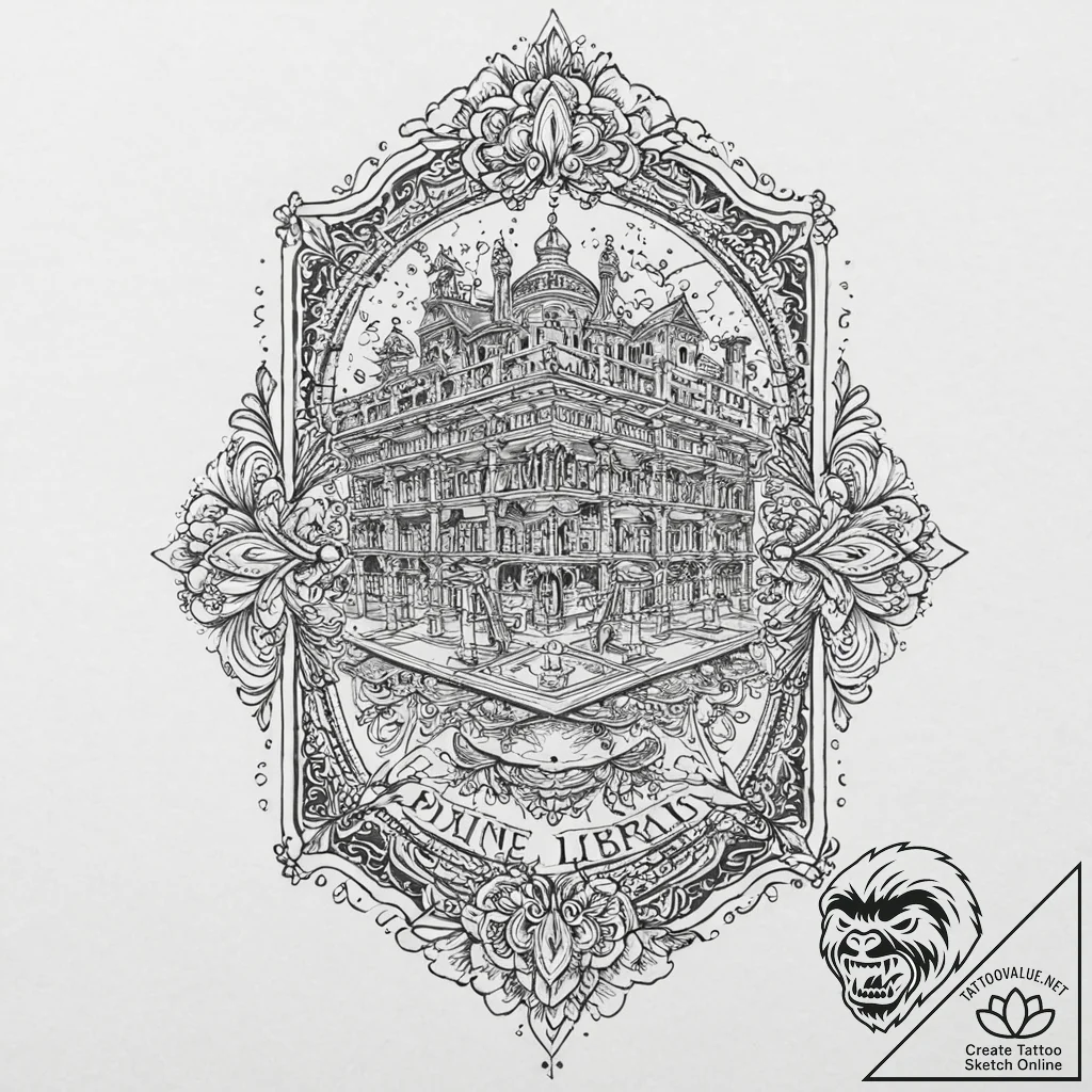 Key of ancient library, tattoo drawing outlin... - tattoo sketch (№1753648122_0, 27.07.2025 20:28) — tattoovalue.net