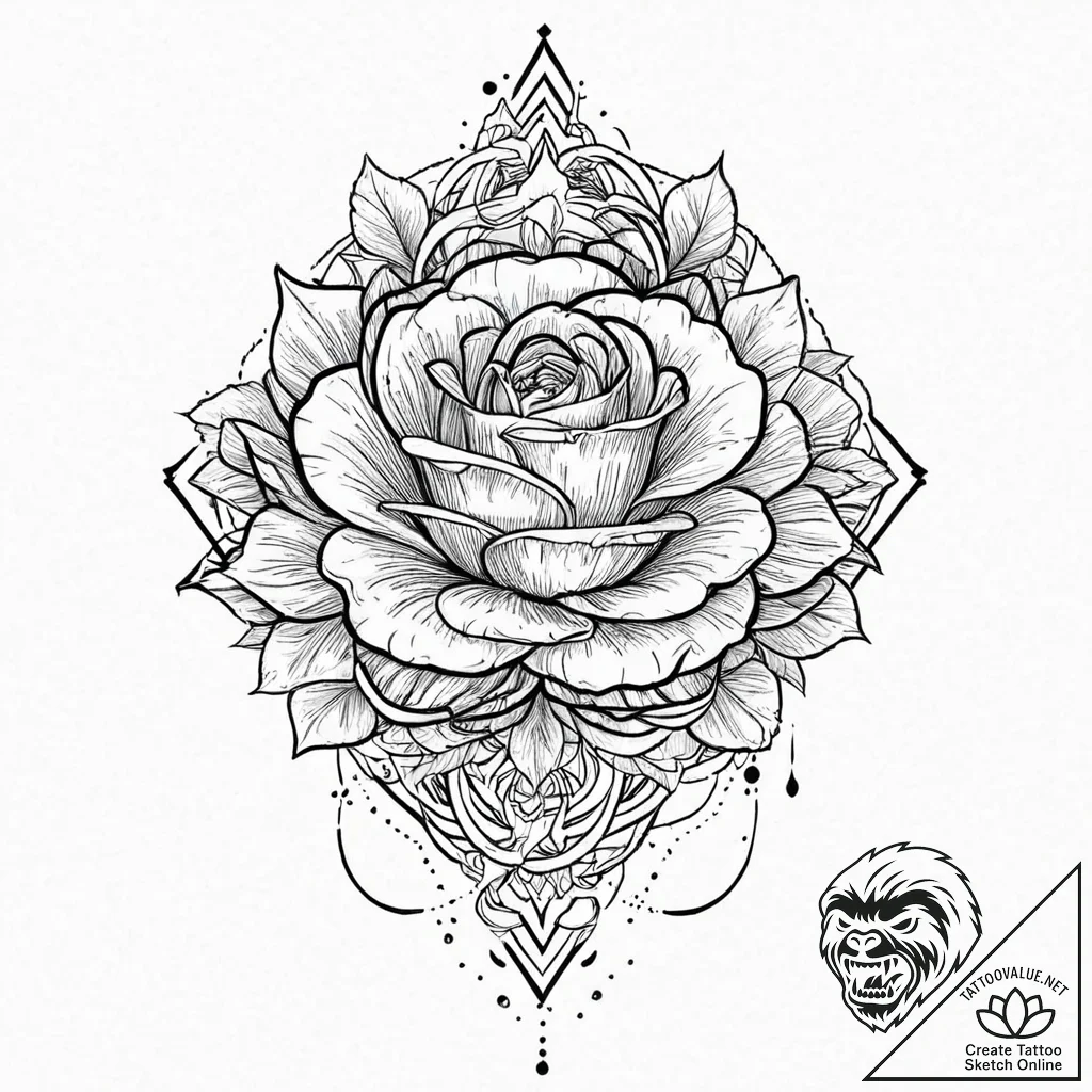 Ancient rose with thorned crown, artistic tat... - tattoo sketch (№1753648317_0, 27.07.2025 20:31) — tattoovalue.net