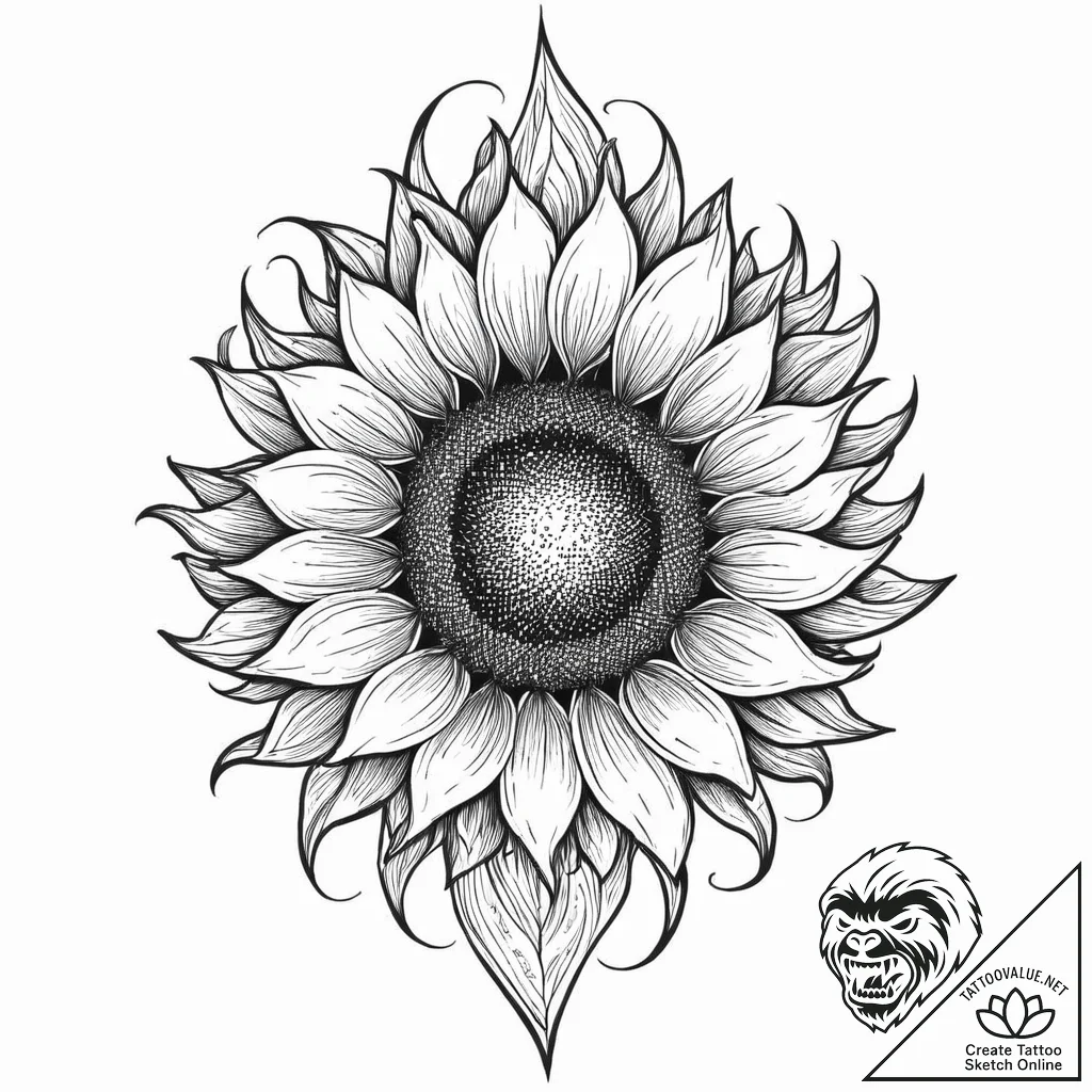 Sunflower beneath burning veil, concept art f... - tattoo sketch (№1753648928_0, 27.07.2025 20:42) — tattoovalue.net