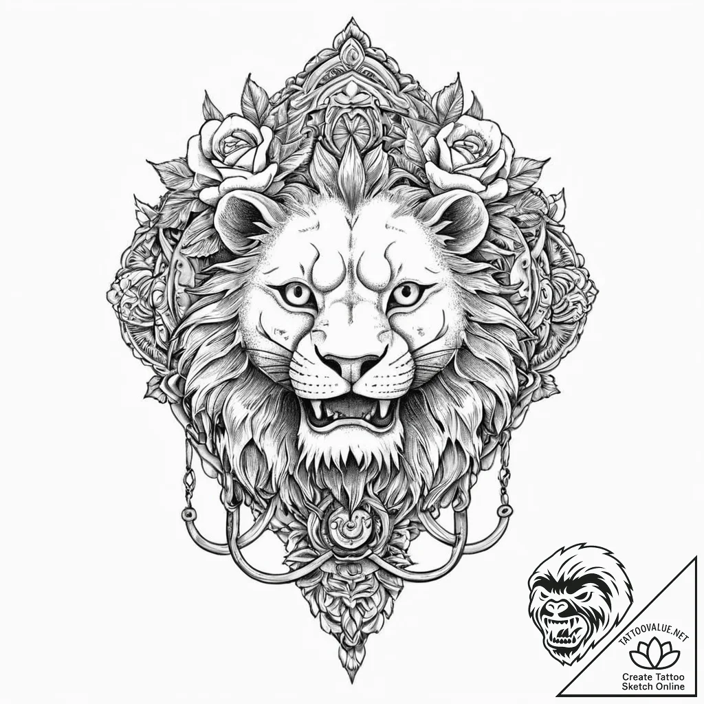 Door knocker, ornate and lion-headed, on a so... - tattoo sketch (№1753649316_0, 27.07.2025 20:48) — tattoovalue.net