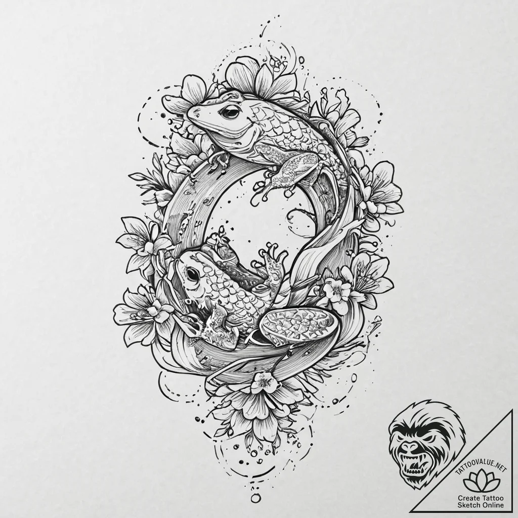 Frog, concept art for tattoo, black and grey... - tattoo sketch (№1753649516_0, 27.07.2025 20:51) — tattoovalue.net