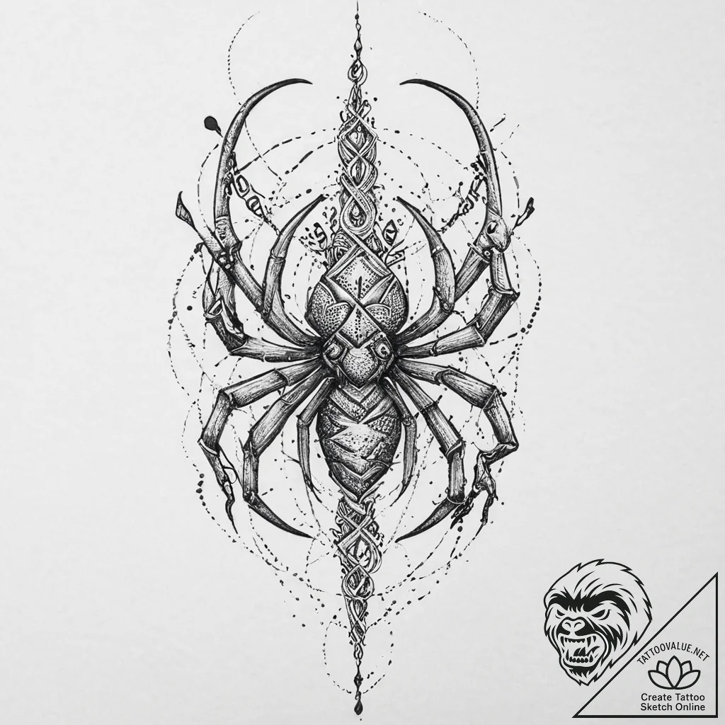 Lute with strings made of spider silk, tattoo... - tattoo sketch (№1753650363_0, 27.07.2025 21:06) — tattoovalue.net