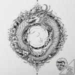 Dragon seal cracking open, tattoo line art, o… – tattoo sketch (№1753650964_0, 27.07.2025 21:16) — tattoovalue.net