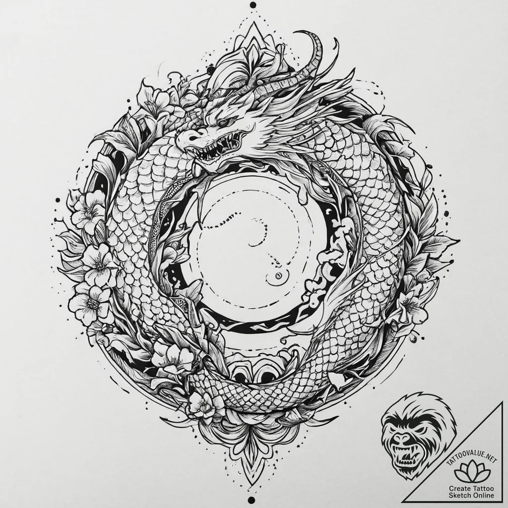Dragon seal cracking open, tattoo line art, o... - tattoo sketch (№1753650964_0, 27.07.2025 21:16) — tattoovalue.net
