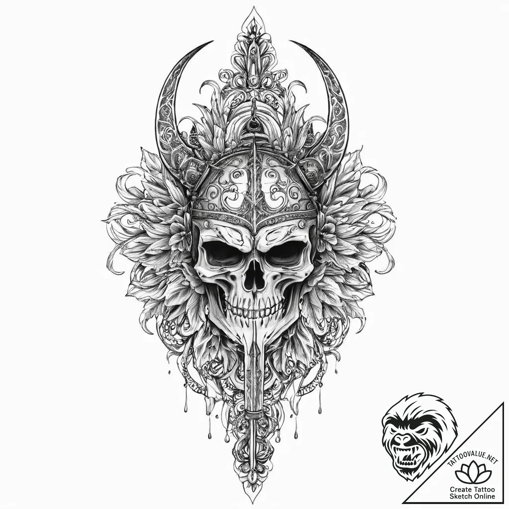 Etched helm pierced by dagger, tattoo line ar... - tattoo sketch (№1753651175_0, 27.07.2025 21:19) — tattoovalue.net