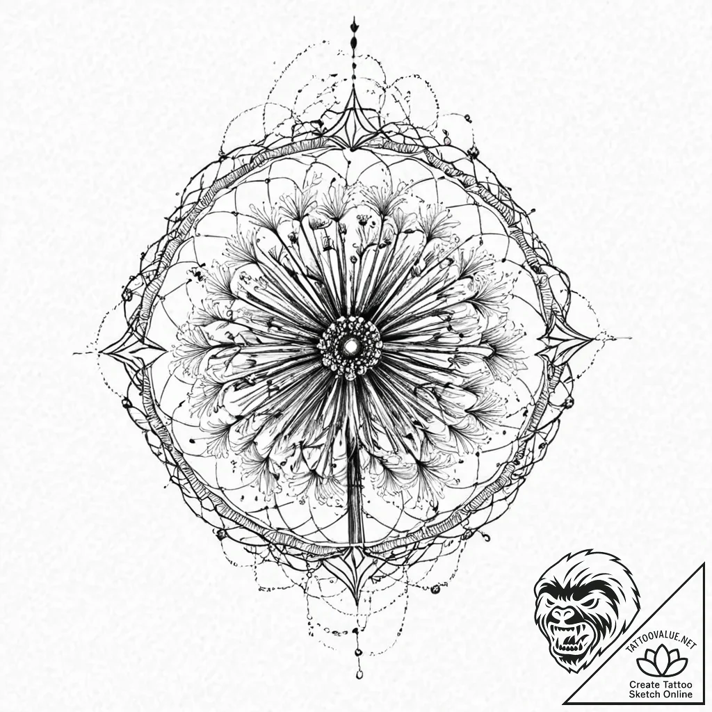 Dandelion seed floating, minimalist single li... - tattoo sketch (№1753651571_0, 27.07.2025 21:26) — tattoovalue.net