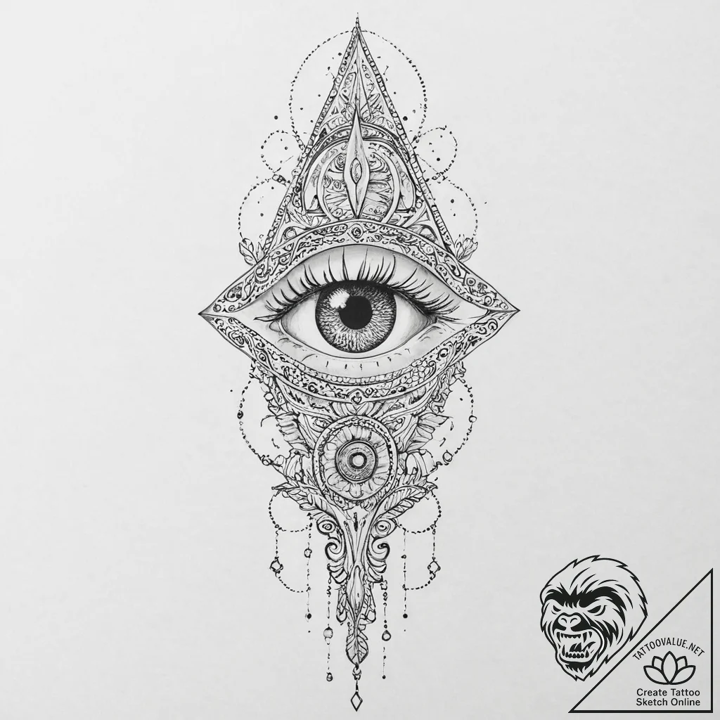 Forgotten dagger beneath celestial eye, artis... - tattoo sketch (№1753652559_0, 27.07.2025 21:42) — tattoovalue.net
