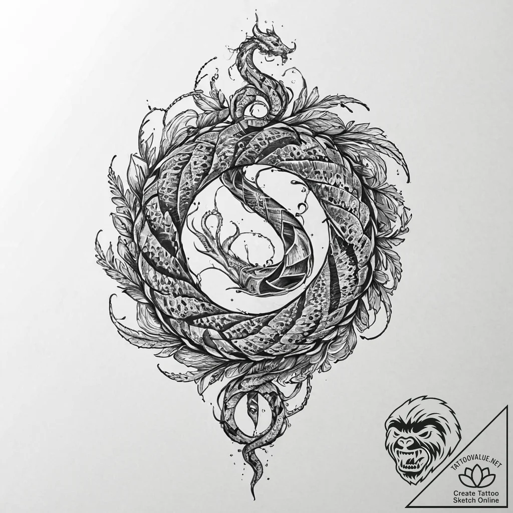 Horned serpent coiling around blade, tattoo d... - tattoo sketch (№1753653367_0, 27.07.2025 21:56) — tattoovalue.net