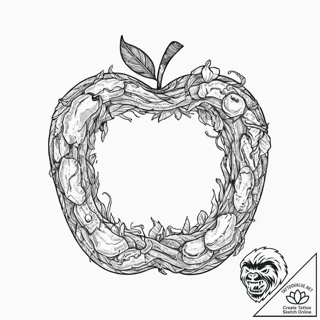 Apple rotting with worms, artistic tattoo ske... - tattoo sketch (№1753653767_0, 27.07.2025 22:02) — tattoovalue.net