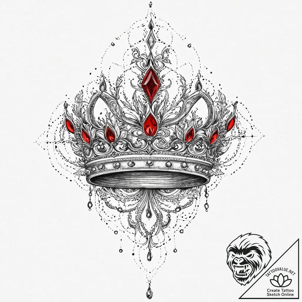 Burning crown with molten jewels, concept art... - tattoo sketch (№1753654343_0, 27.07.2025 22:12) — tattoovalue.net