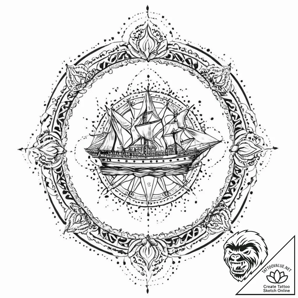 Kelp wrapped around shipwreck, tattoo flash s... - tattoo sketch (№1753654752_0, 27.07.2025 22:19) — tattoovalue.net