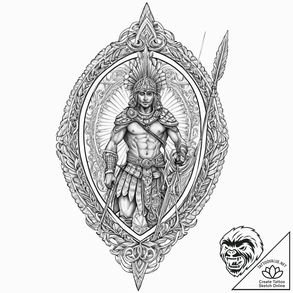 Zulu warrior with an iklwa spear and shield,... - tattoo sketch (№1753654954_0, 27.07.2025 22:22) — tattoovalue.net