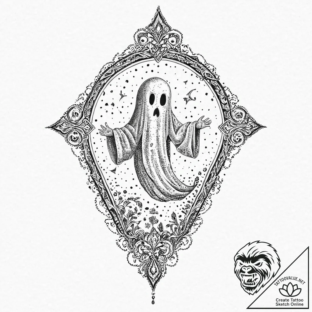 Urn with a ghost escaping from it, tattoo fla... - tattoo sketch (№1753655361_0, 27.07.2025 22:29) — tattoovalue.net