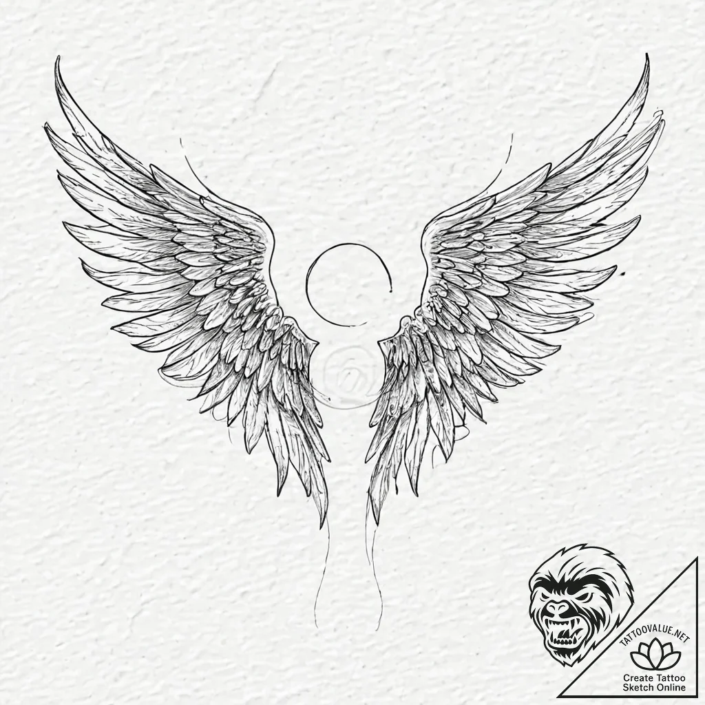 Angel wings, tattoo drawing outline, moderate... - tattoo sketch (№1753655557_0, 27.07.2025 22:32) — tattoovalue.net