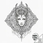 Devil, ink illustration for tattoo, sepia ton… – tattoo sketch (№1753655756_0, 27.07.2025 22:35) — tattoovalue.net