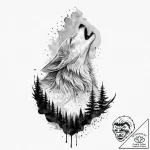 Mountain peak shaped like a howling wolf, art… – tattoo sketch (№1753656161_0, 27.07.2025 22:42) — tattoovalue.net