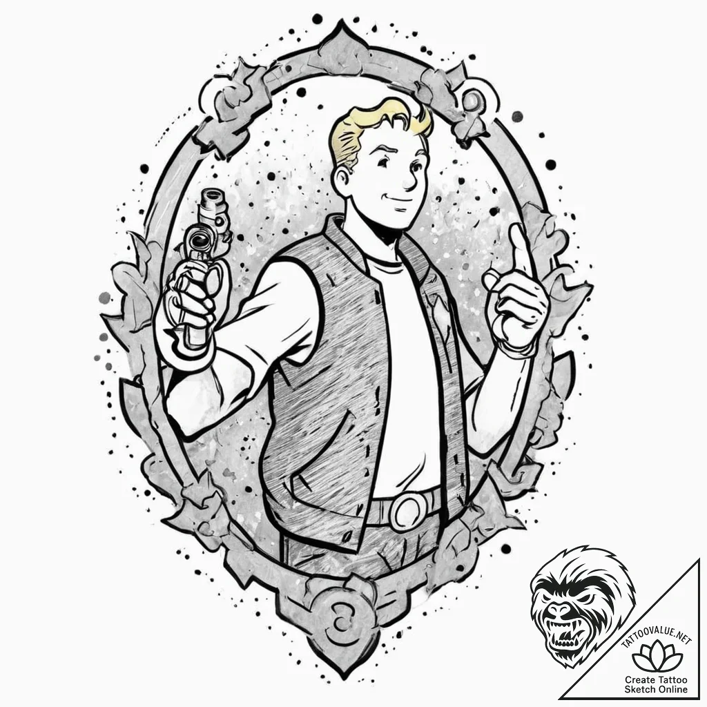 Vault boy (from fallout), tattoo sketch desig... - tattoo sketch (№1753658149_0, 27.07.2025 23:15) — tattoovalue.net