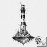 Lighthouse beacon frozen mid-flash, ink illus… – tattoo sketch (№1753658741_0, 27.07.2025 23:25) — tattoovalue.net