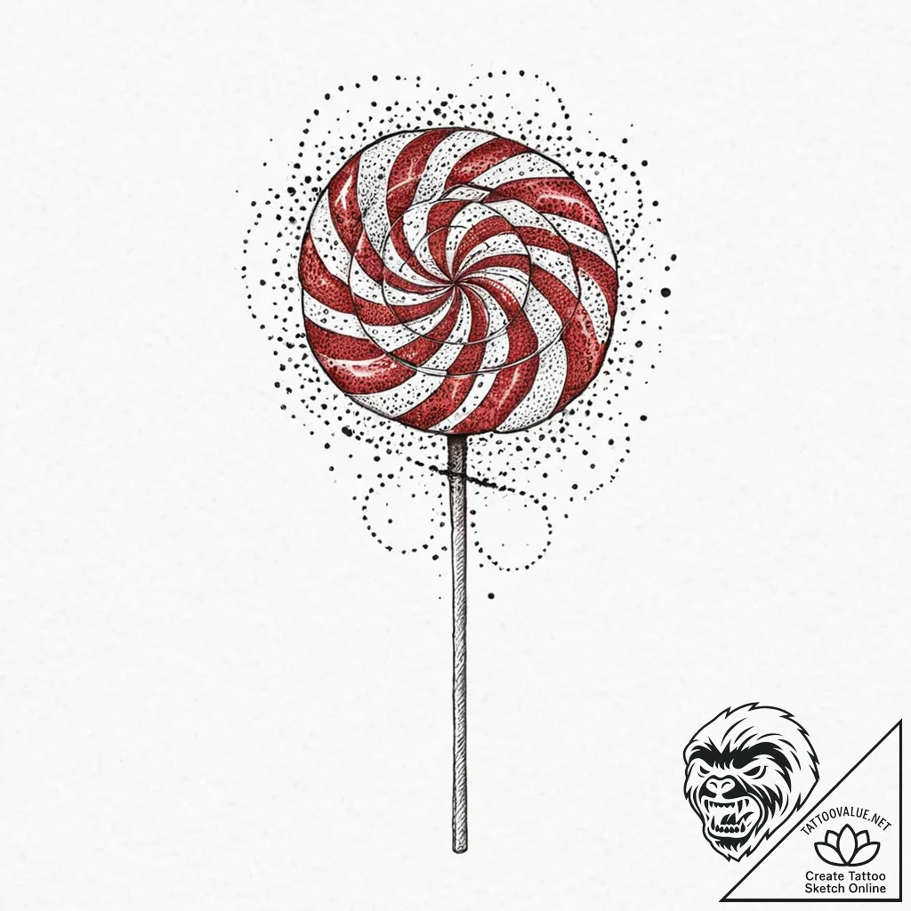 Lollipop, swirl pattern, half-eaten, concept... - tattoo sketch (№1753659320_0, 27.07.2025 23:35) — tattoovalue.net