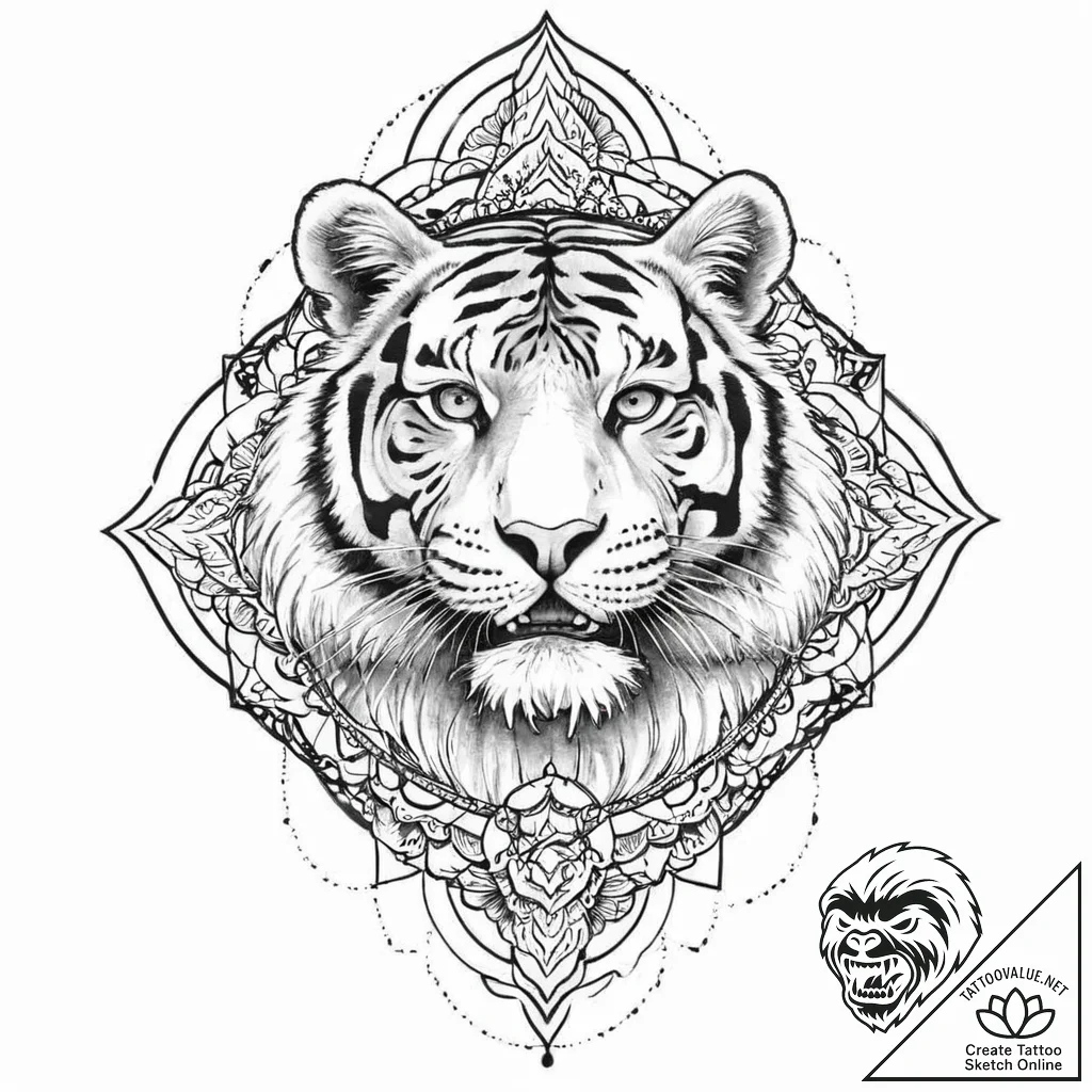 Tiger grin, artistic tattoo sketch, on a clea... - tattoo sketch (№1753659732_0, 27.07.2025 23:42) — tattoovalue.net