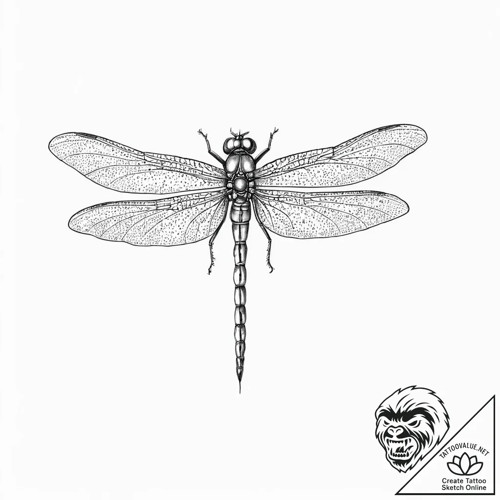 Dragonfly, ink illustration for tattoo, black... - tattoo sketch (№1753660319_0, 27.07.2025 23:51) — tattoovalue.net