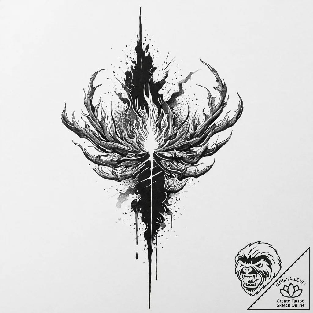 Jagged talon beneath burning sky, artistic ta... - tattoo sketch (№1753660707_0, 27.07.2025 23:58) — tattoovalue.net