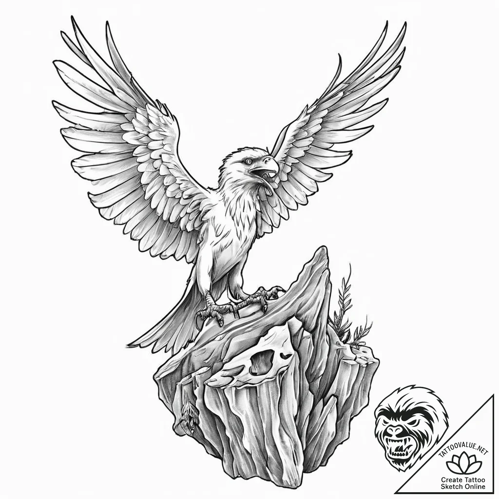 Harpy singing on a cliff of bones, ink illust... - tattoo sketch (№1753660905_0, 28.07.2025 00:01) — tattoovalue.net