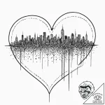 Heart monitor ekg line morphing into a city s… – tattoo sketch (№1753661293_0, 28.07.2025 00:08) — tattoovalue.net