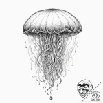 Jellyfish with tentacles that are delicate, b… – tattoo sketch (№1753662085_0, 28.07.2025 00:21) — tattoovalue.net