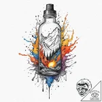 Glass bottle containing a tiny, raging storm,… – tattoo sketch (№1753662290_0, 28.07.2025 00:24) — tattoovalue.net