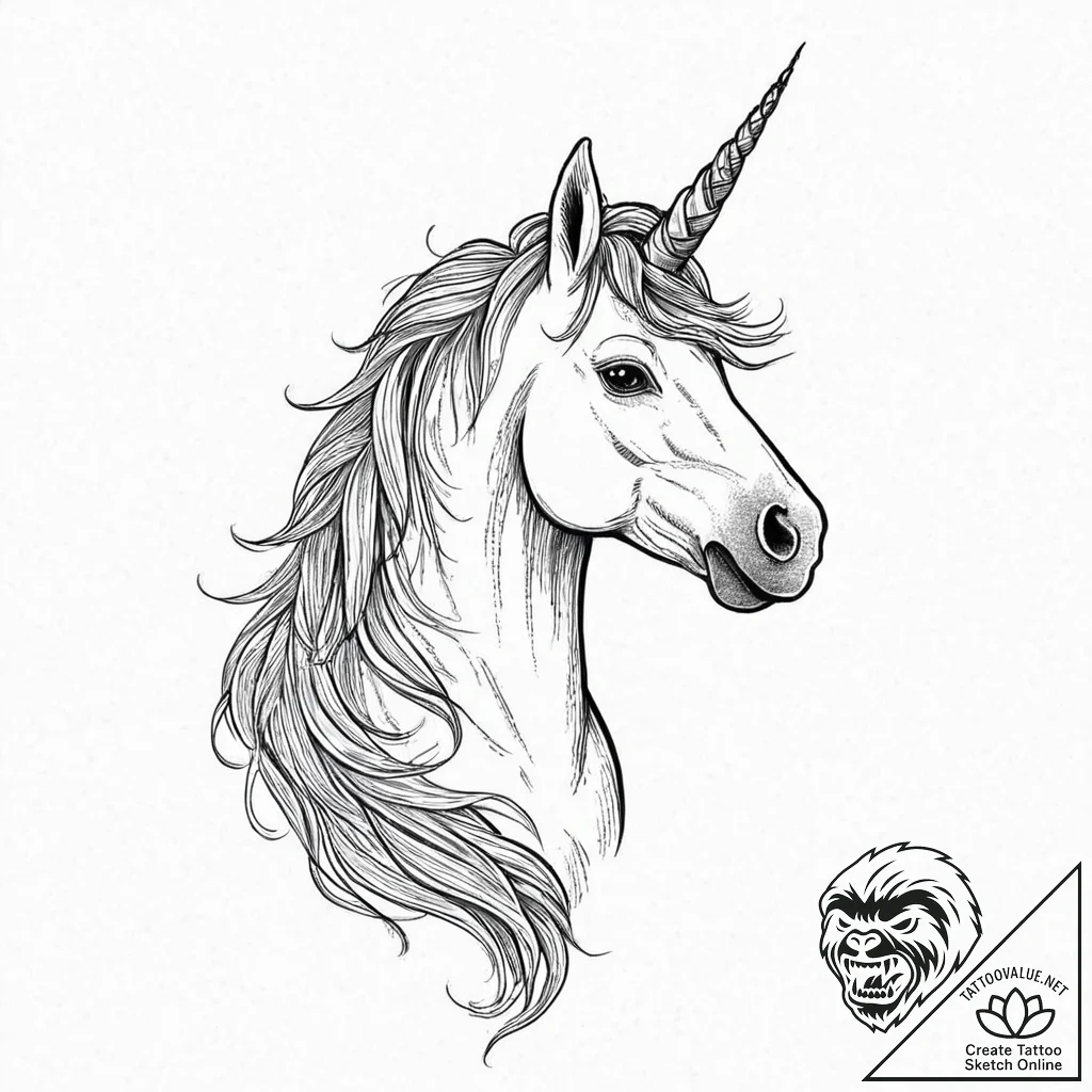 Unicorn - tattoo sketch (№1753663462_0, 28.07.2025 00:44) — tattoovalue.net