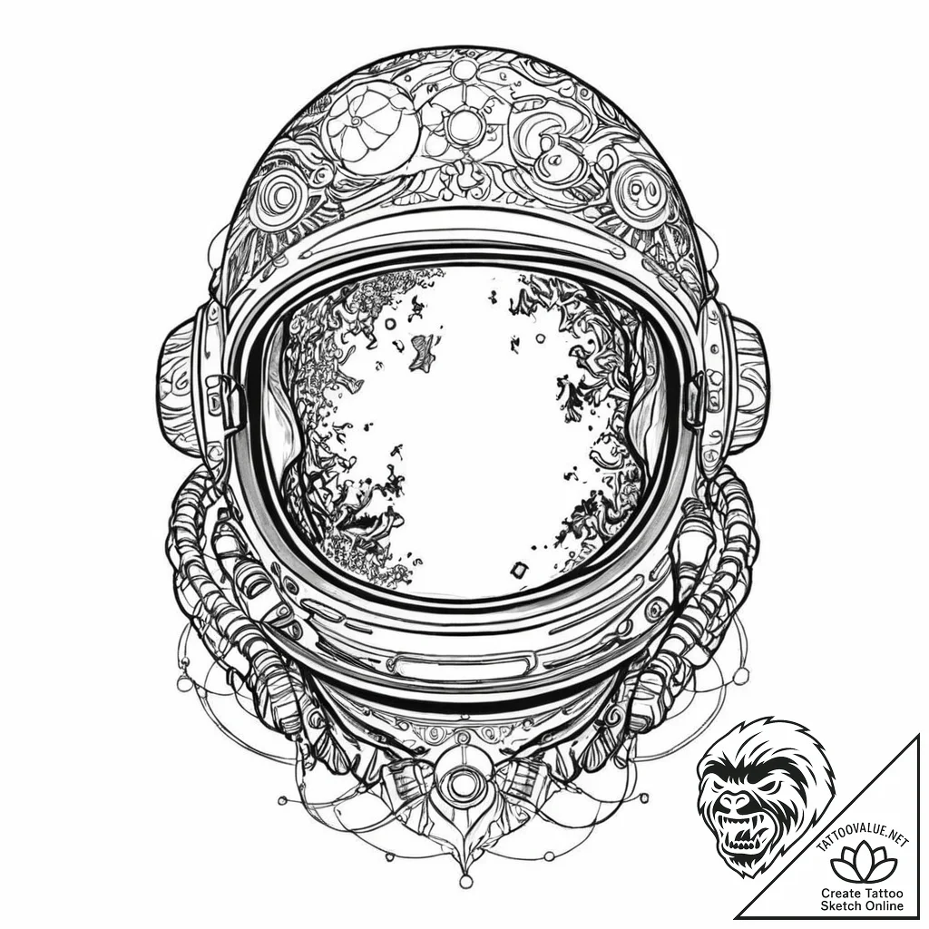 Astronaut helmet with reflection of earth, ar... - tattoo sketch (№1753663850_0, 28.07.2025 00:50) — tattoovalue.net