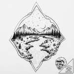 Inkwell spilling a dark river that flows into… – tattoo sketch (№1753664044_0, 28.07.2025 00:54) — tattoovalue.net