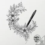 Fountain pen writing a line that blossoms int… – tattoo sketch (№1753664239_0, 28.07.2025 00:57) — tattoovalue.net