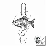 Fish hook baited with a glowing, digital lure… – tattoo sketch (№1753664621_0, 28.07.2025 01:03) — tattoovalue.net