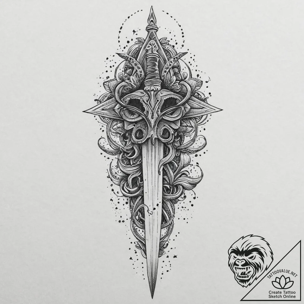 Queenр р†р вђљрівђћсћs dagger devouring stars... - tattoo sketch (№1753664812_0, 28.07.2025 01:06) — tattoovalue.net