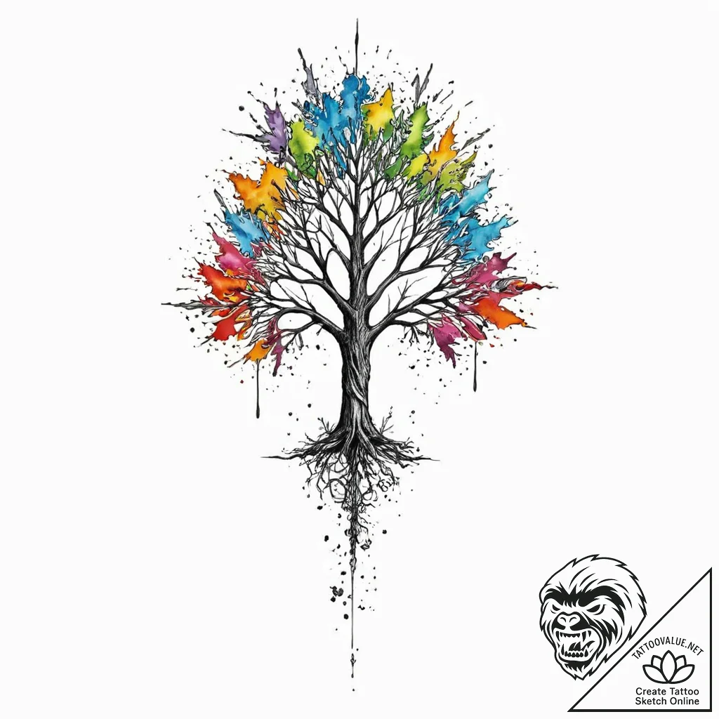 Needle blade beneath spectral tree, tattoo sk... - tattoo sketch (№1753665005_0, 28.07.2025 01:10) — tattoovalue.net