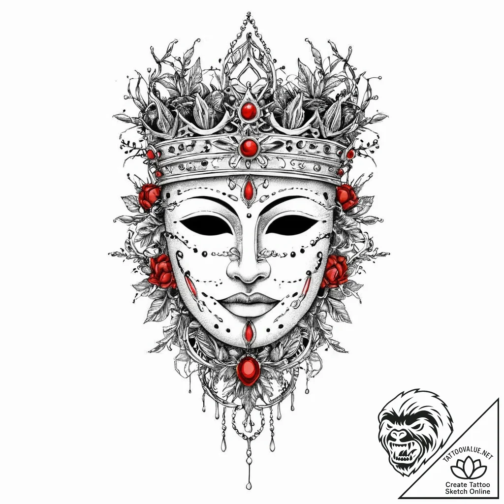 Kingр р†р вђљрівђћсћs mask beneath thorns, ar... - tattoo sketch (№1753665386_0, 28.07.2025 01:16) — tattoovalue.net