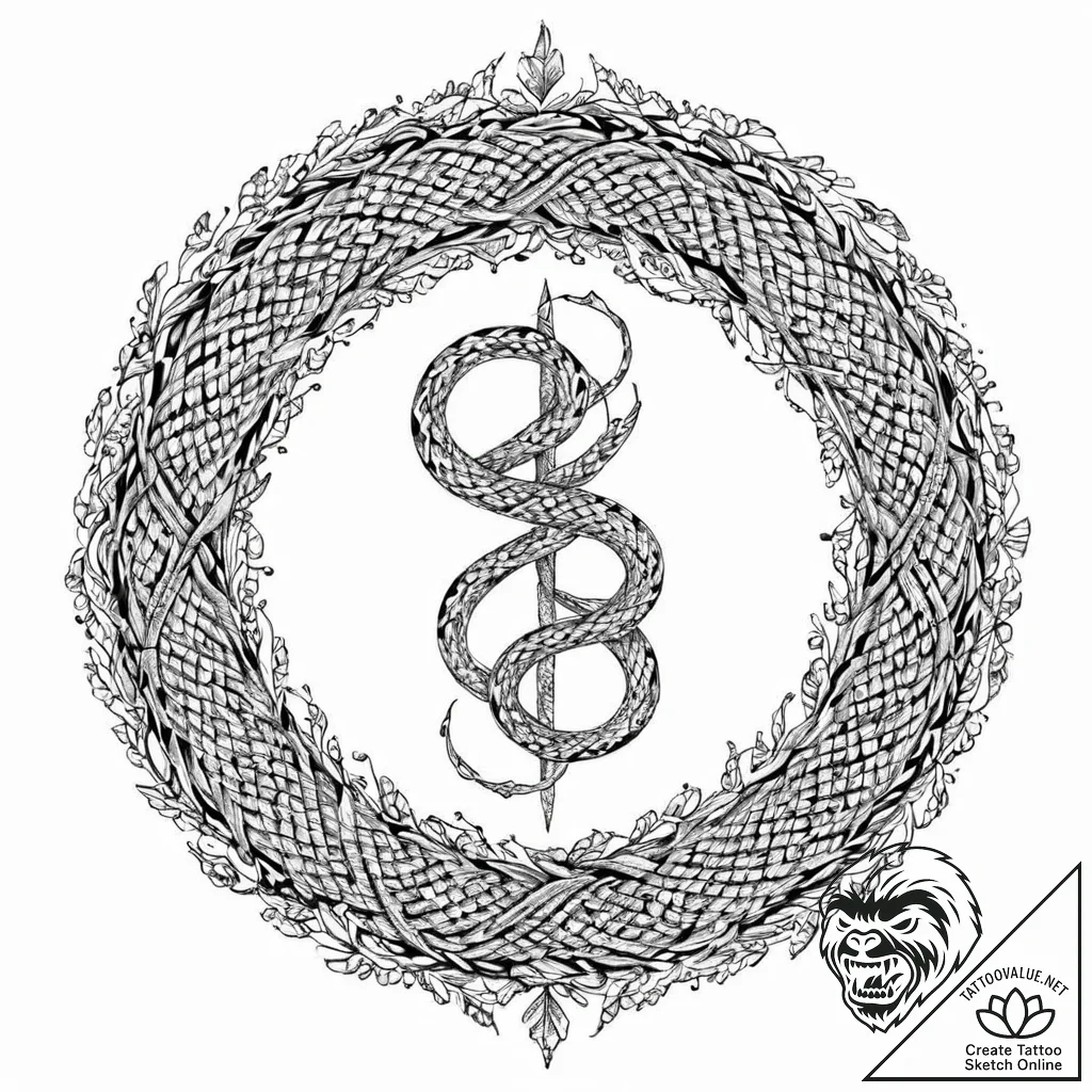 Etched serpent rising from rune circle, artis... - tattoo sketch (№1753665773_0, 28.07.2025 01:22) — tattoovalue.net