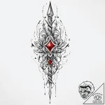 Oak spear tipped with crystal, tattoo flash s… – tattoo sketch (№1753666999_0, 28.07.2025 01:43) — tattoovalue.net
