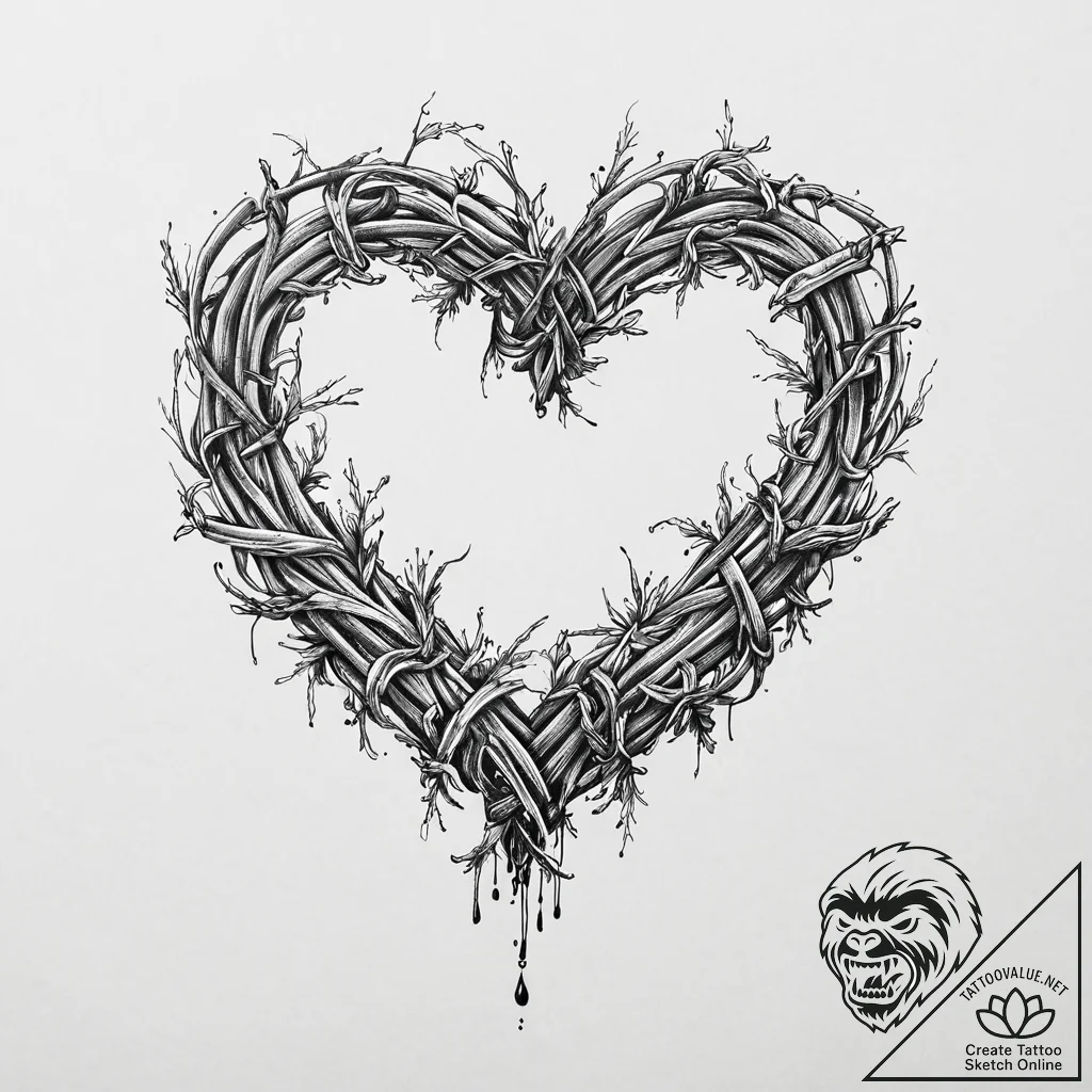 Barbed wire heart bleeding petals, tattoo ske... - tattoo sketch (№1753667813_0, 28.07.2025 01:56) — tattoovalue.net
