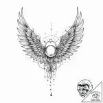 Nightfall wings beneath iron sky, tattoo flas… – tattoo sketch (№1753668019_0, 28.07.2025 02:00) — tattoovalue.net
